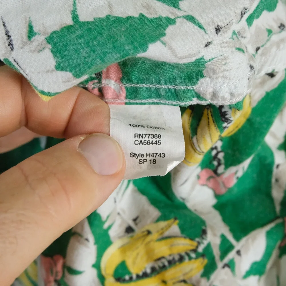 J. Crew Large Hawaiian Shirt Green Bananas Tropical Cotton Short Sleeve Mens